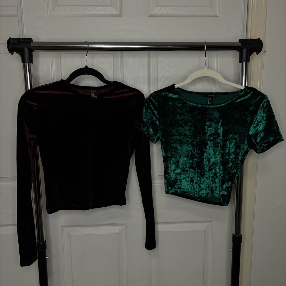 Forever 21 velour burgundy and green tops